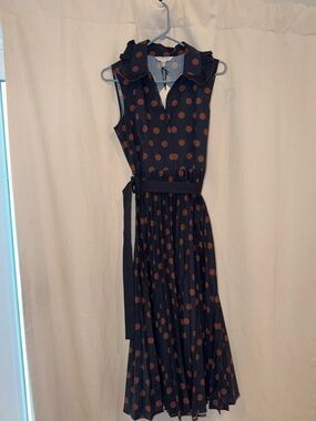 LK Bennett Navy Maxi Dress with Brown Polka Dots
